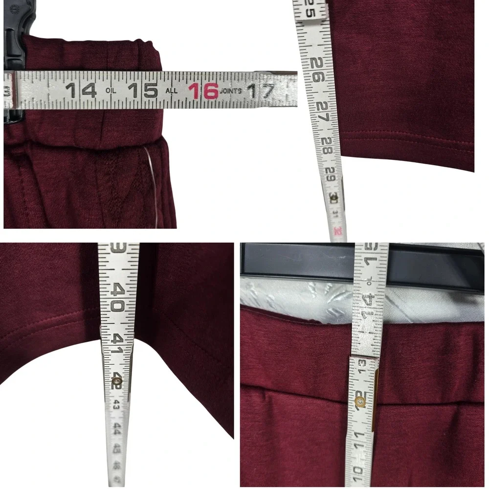 Nanette Lepore Womens 2 Piece Quilted Sweatshirt Wide Leg Pants Set Burgundy LRG